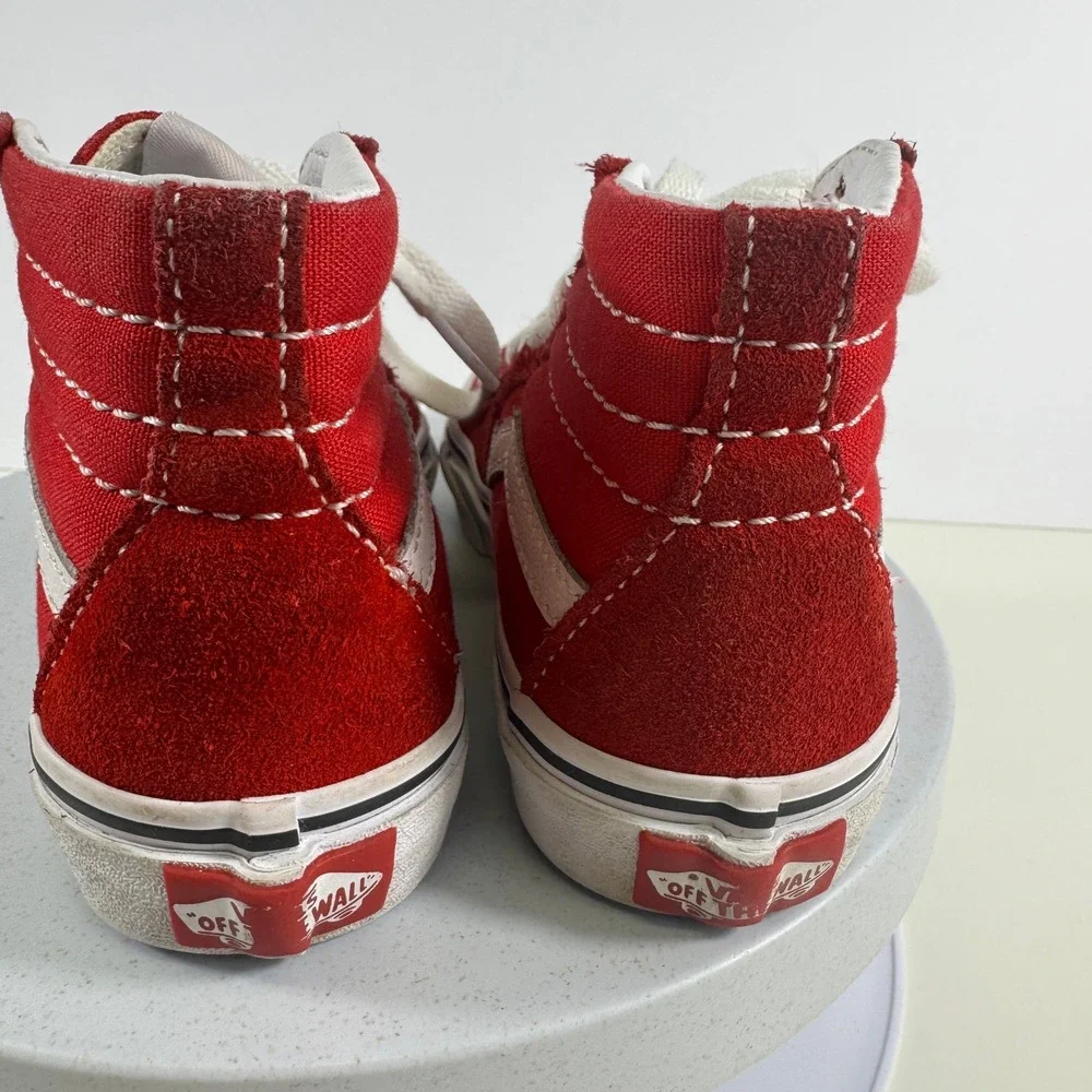 Vans Off The Wall Sk8 Hi Kids Skate Shoes Red White Lace Up Sneakers 12